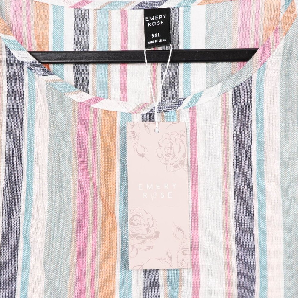 Emery Rose Pajama Lounge Set 5XL Womens NEW Striped Short Sleeve Cream Pink Blue - Picture 5 of 11